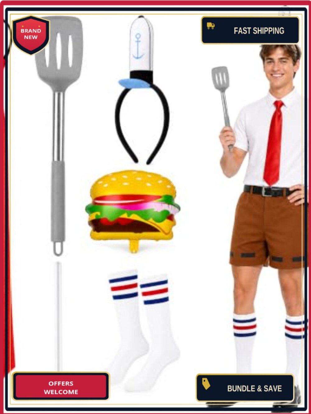 5Pc Halloween Sailor Costume Set Cosplay Accessory Kit Unisex Adults